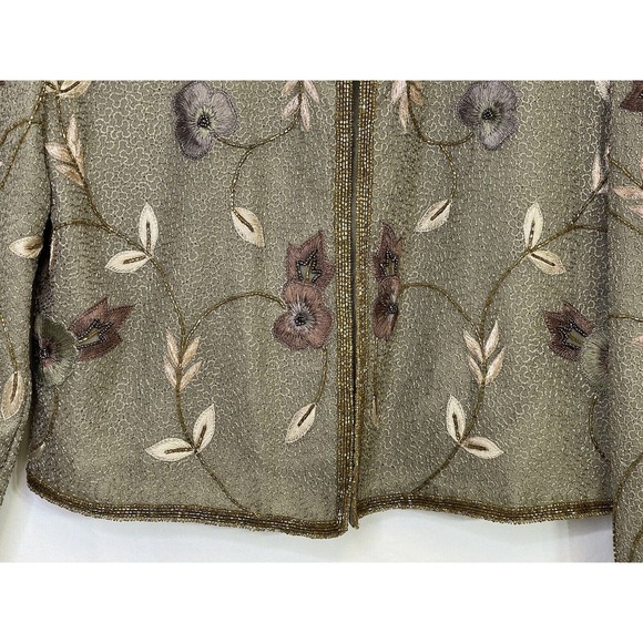 NEW Adrianna Papell Evening Beige Floral Silk Beaded & Sequin Jacket Lined Sz 6 - Picture 4 of 8
